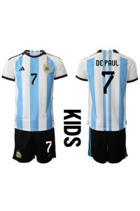 Argentina Rodrigo de Paul #7 Babyklær Hjemme Fotballdrakt til barn VM 2022 Korte ermer (+ Korte bukser)